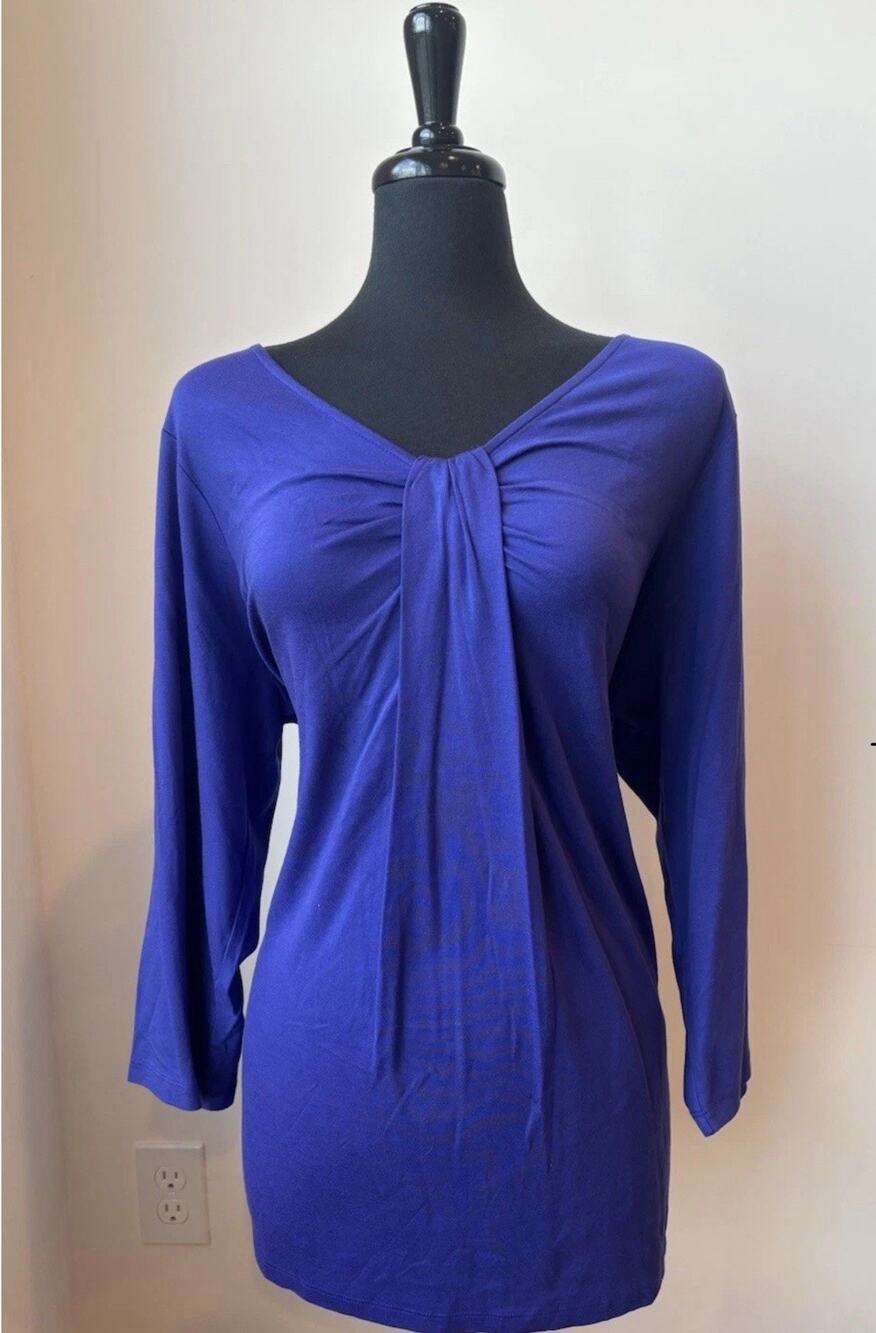 NWT Lands End Blue, 3/4 Sleeve, V Neck, Ruffle Blouse Top Shirt Women’s Size 0X